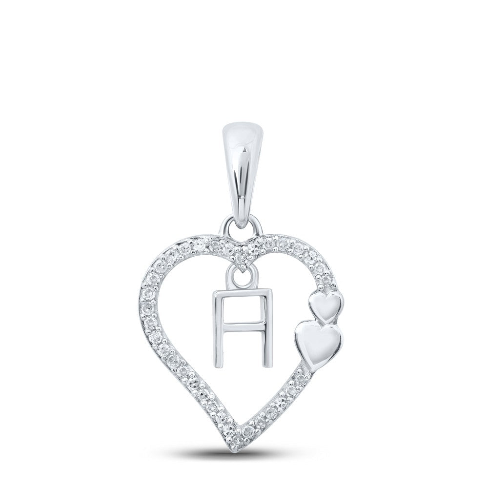 10k White Gold 1.23gms 0.1CTW Natural Diamond Initial "H" Heart Pendant Charm - Elite Jewelers - Charms & Pendants