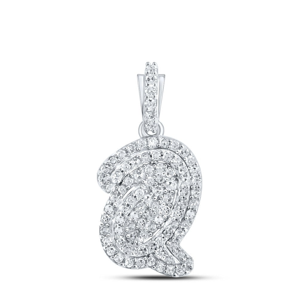 10k White Gold 1.23gms 0.22CTW Natural Diamond Initial "Q" Letter Pendant Charm - Elite Jewelers - Charms & Pendants