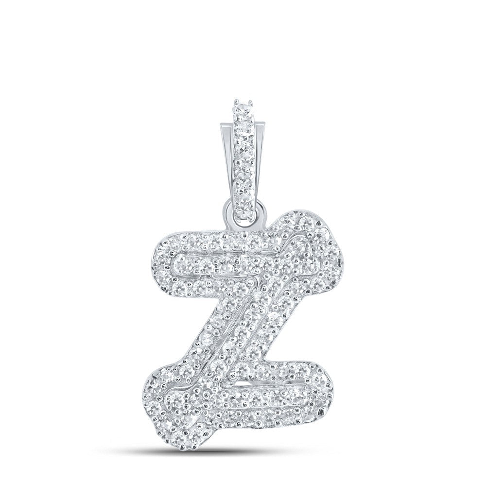 10k White Gold 1.23gms 0.22CTW Natural Diamond Initial "Z" Letter Pendant Charm - Elite Jewelers - Charms & Pendants