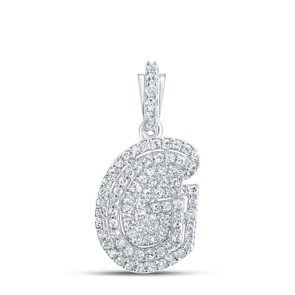 10k White Gold 1.25gms 0.2CTW Natural Diamond Initial "G" Letter Pendant Charm - Elite Jewelers - Charms & Pendants