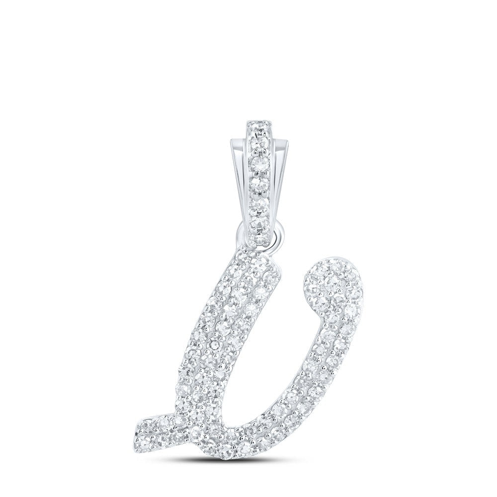 10k White Gold 1.26gms 0.31CTW Natural Diamond Initial "V" Letter Pendant Charm - Elite Jewelers - Charms & Pendants