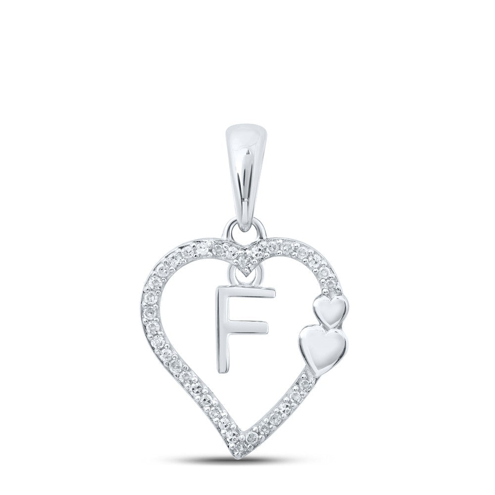 10k White Gold 1.27gms 0.1CTW Natural Diamond Initial "F" Heart Pendant Charm - Elite Jewelers - Charms & Pendants