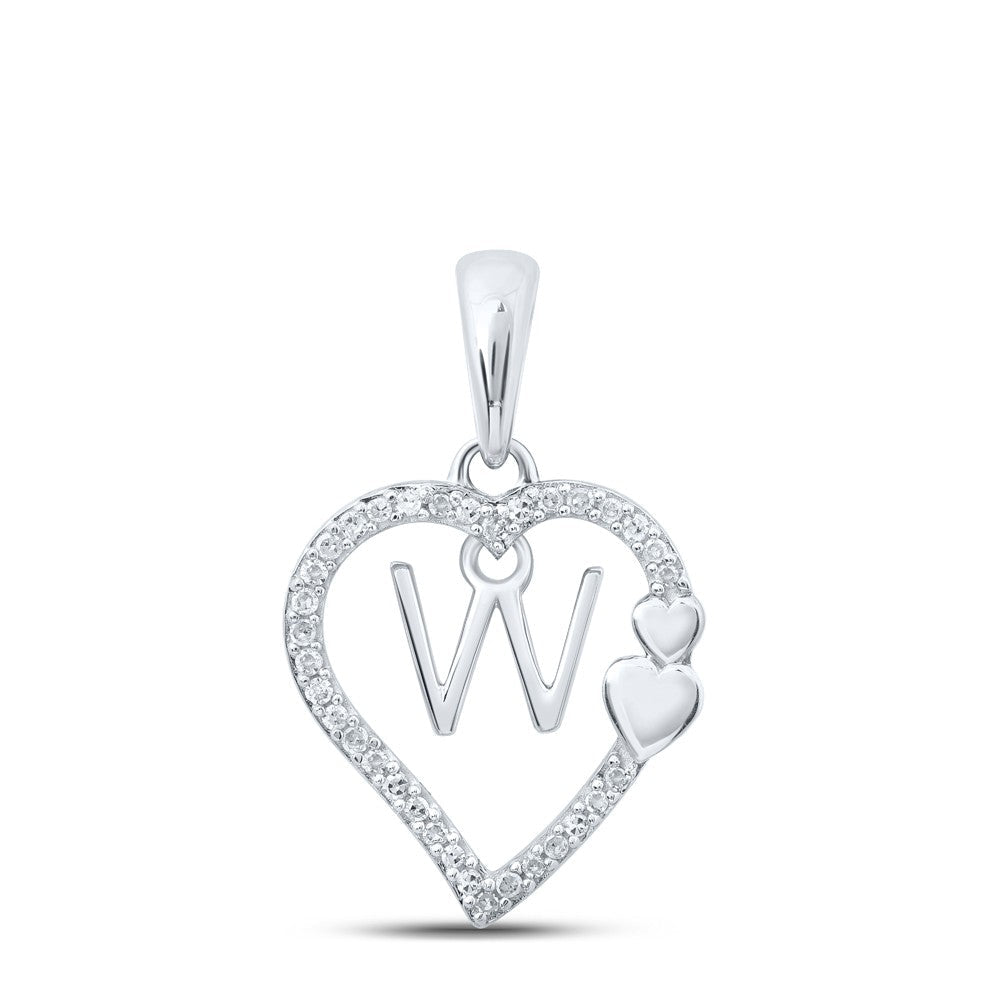10k White Gold 1.27gms 0.1CTW Natural Diamond Initial "W" Heart Pendant Charm - Elite Jewelers - Charms & Pendants