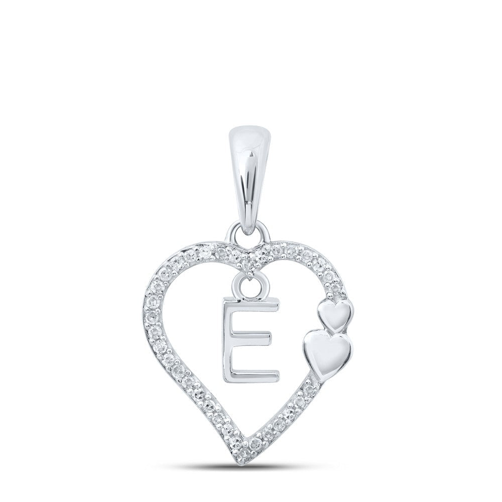 10k White Gold 1.28gms 0.1CTW Natural Diamond Initial "E" Heart Pendant Charm - Elite Jewelers - Charms & Pendants