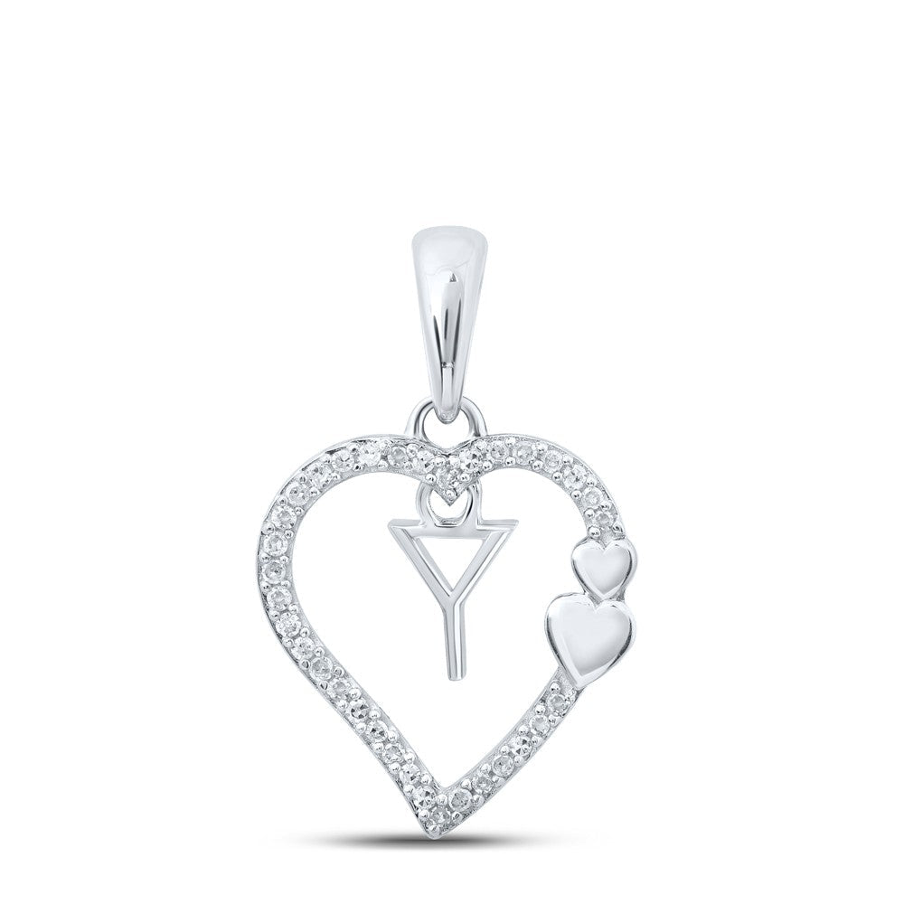 10k White Gold 1.2gms 0.1CTW Natural Diamond Initial "Y" Heart Pendant Charm - Elite Jewelers - Charms & Pendants