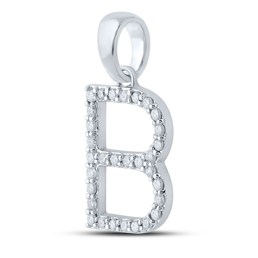 10k White Gold 1.32g 0.23CTW Natural Diamond Initial "B" Pendant Alphabet Charm - Elite Jewelers - Charms & Pendants