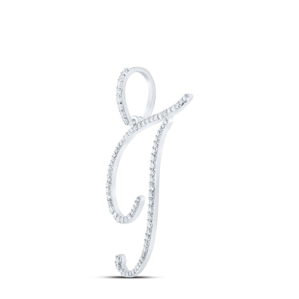 10k White Gold 1.36gms 0.42CTW Natural Diamond Initial "T" Letter Pendant Charm - Elite Jewelers - Charms & Pendants