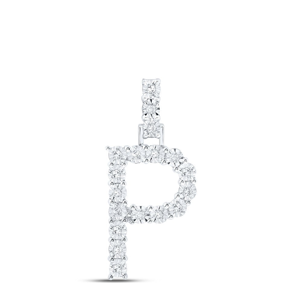 10k White Gold 1.38gms 0.09CTW Natural Diamond Initial "P" Letter Pendant Charm - Elite Jewelers - Charms & Pendants