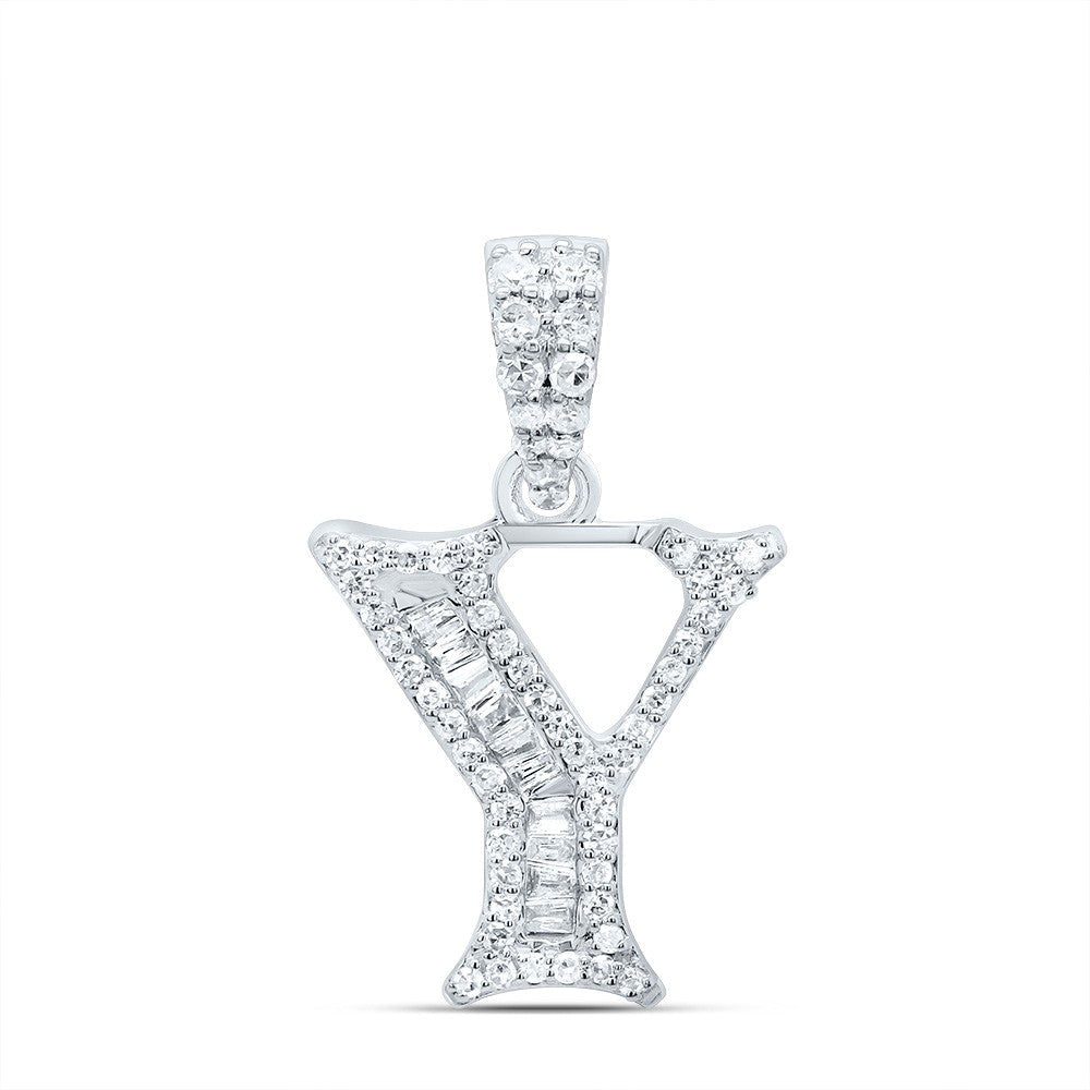 10k White Gold 1.39gm 0.24CTW Natural Diamond Initial "Y" Baguette Pendant Charm - Elite Jewelers - Charms & Pendants