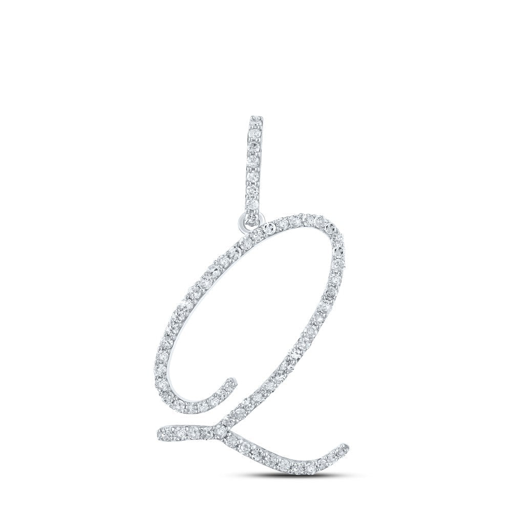10k White Gold 1.39gms 0.47CTW Natural Diamond Initial "Q" Letter Pendant Charm - Elite Jewelers - Charms & Pendants