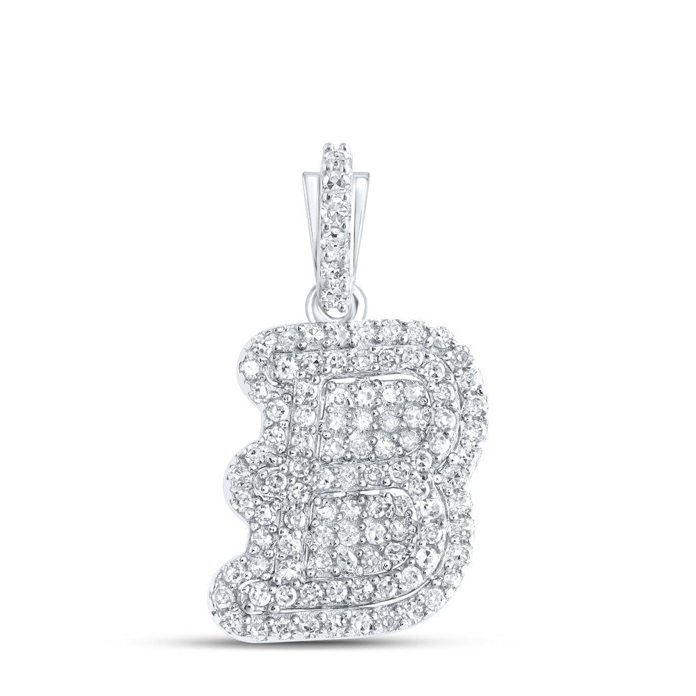 10k White Gold 1.47gms 0.26CTW Natural Diamond Initial "B" Letter Pendant Charm - Elite Jewelers - Charms & Pendants