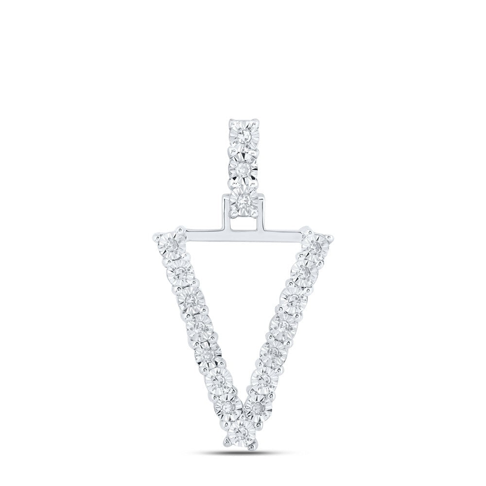 10k White Gold 1.53gms 0.1CTW Natural Diamond Initial "V" Letter Pendant Charm - Elite Jewelers - Charms & Pendants