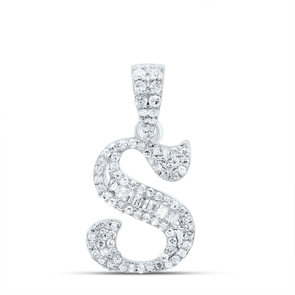10k White Gold 1.54g 0.27CTW Natural Diamond Initial "S" Baguette Pendant Charm - Elite Jewelers - Charms & Pendants