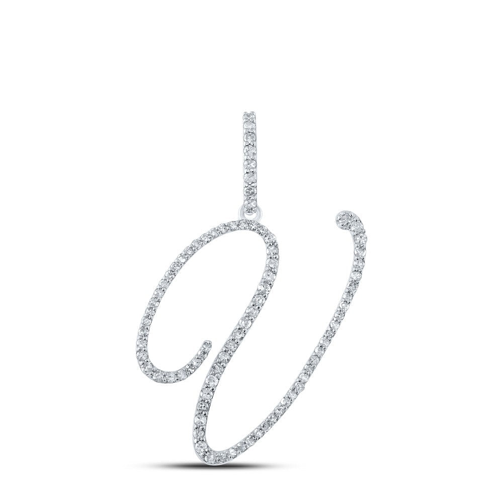 10k White Gold 1.56gms 0.47CTW Natural Diamond Initial "V" Letter Pendant Charm - Elite Jewelers - Charms & Pendants