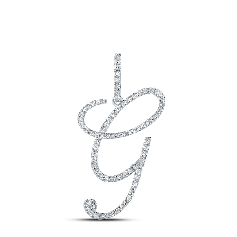 10k White Gold 1.57g 0.56CTW Natural Diamond Initial "G" Pendant Alphabet Charm - Elite Jewelers - Charms & Pendants
