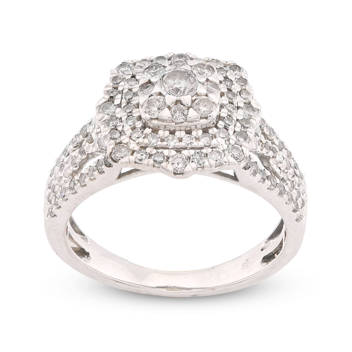 10K White Gold 1.5CT Halo Cluster Centre Round Solitaire Natural Diamond Women Ring - Elite Jewelers-Rings