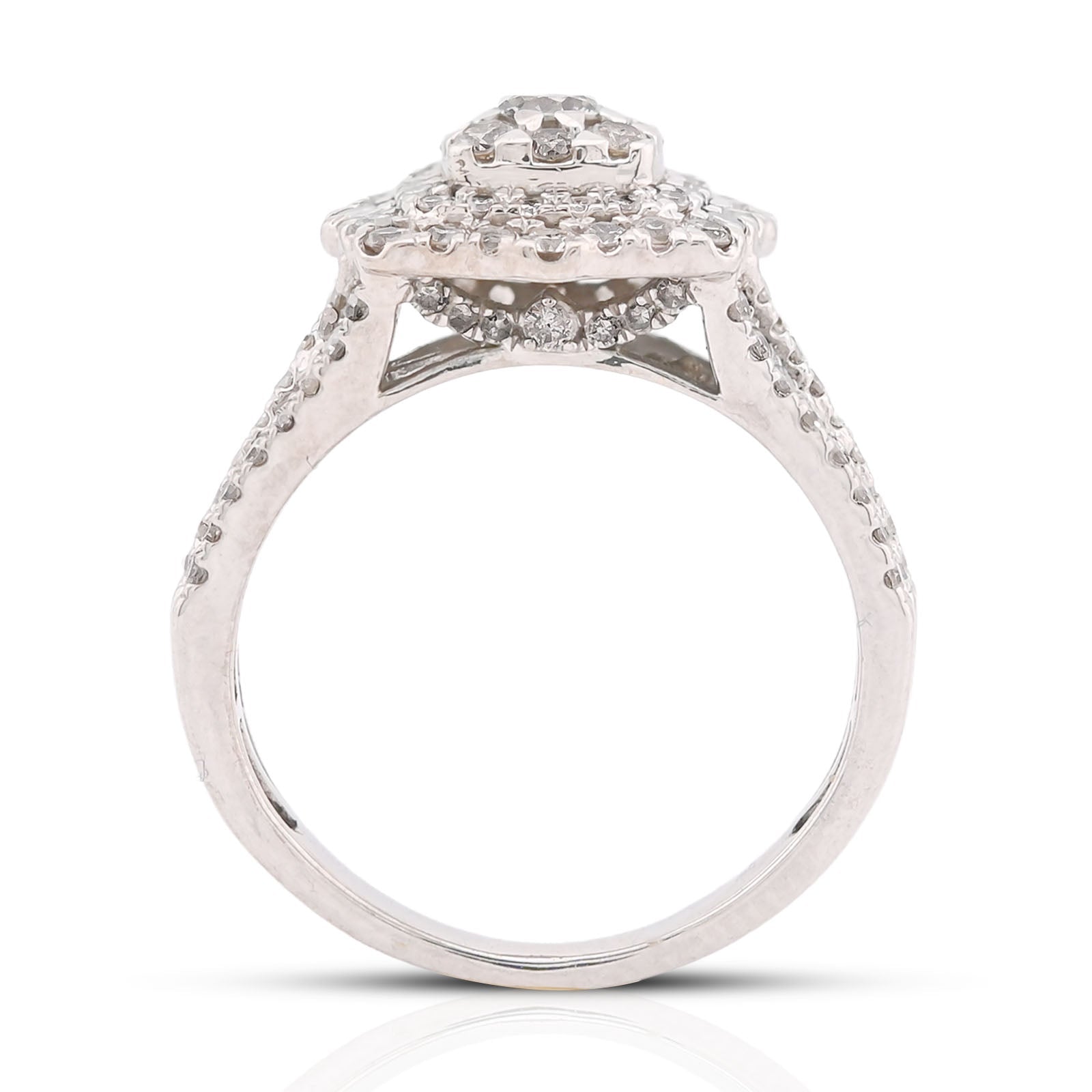 10K White Gold 1.5CT Halo Cluster Centre Round Solitaire Natural Diamond Women Ring - Elite Jewelers-Rings