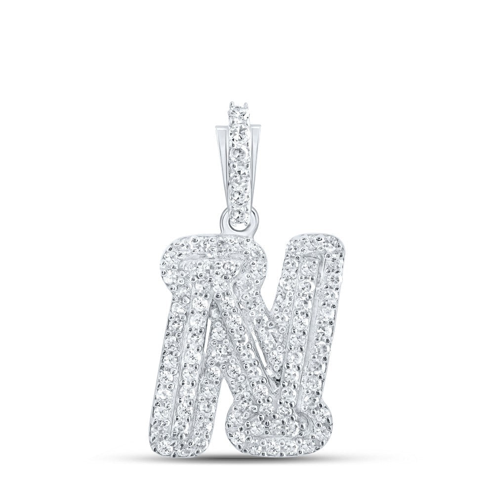 10k White Gold 1.5gms 0.22CTW Natural Diamond Initial "N" Letter Pendant Charm - Elite Jewelers - Charms & Pendants