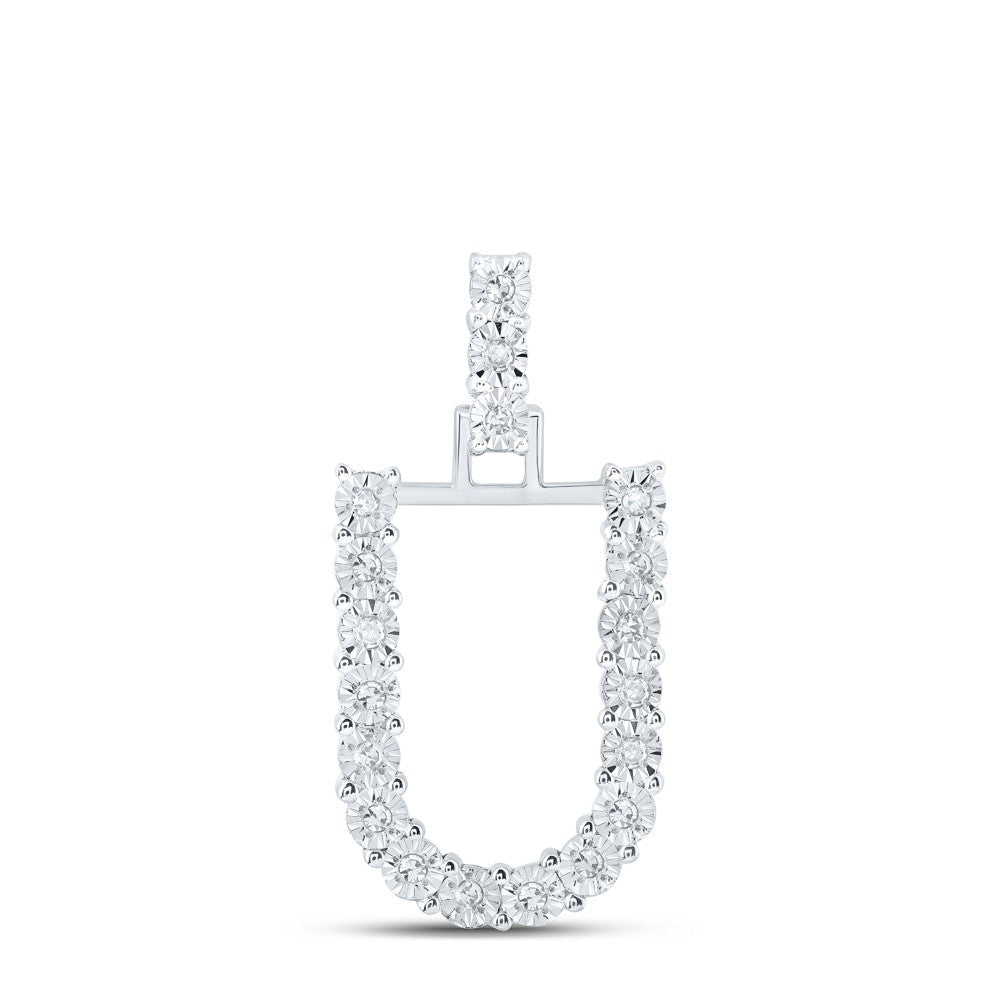 10k White Gold 1.61gms 0.1CTW Natural Diamond Initial "U" Letter Pendant Charm - Elite Jewelers - Charms & Pendants