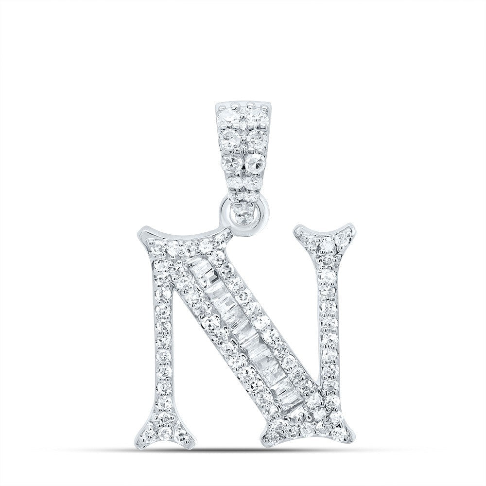 10k White Gold 1.66g 0.26CTW Natural Diamond Initial "N" Pendant Baguette Charm - Elite Jewelers - Charms & Pendants