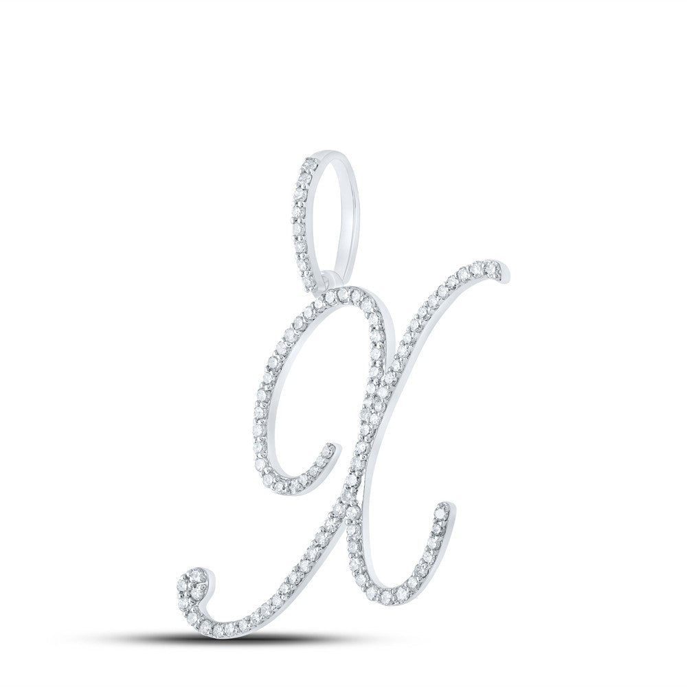 10k White Gold 1.67g 0.58CTW Natural Diamond Initial "X" Pendant Alphabet Charm - Elite Jewelers - Charms & Pendants