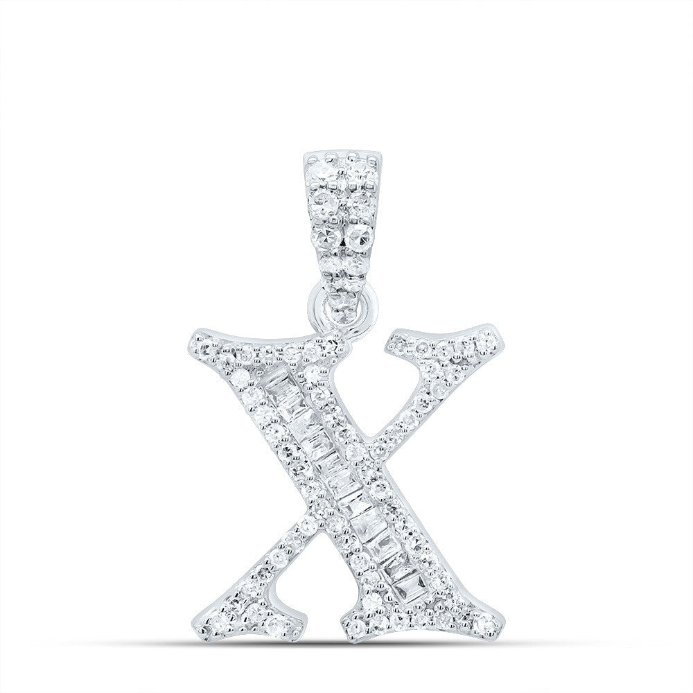 10k White Gold 1.69g 0.28CTW Natural Diamond Initial "X" Baguette Pendant Charm - Elite Jewelers - Charms & Pendants
