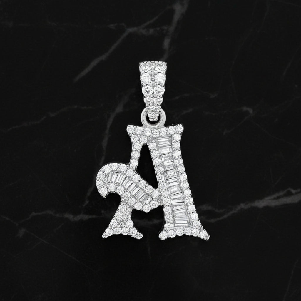 10k White Gold 1.69g 0.3CTW Natural Diamond Initial "A" Baguette Pendant Charm - Elite Jewelers - Charms & Pendants