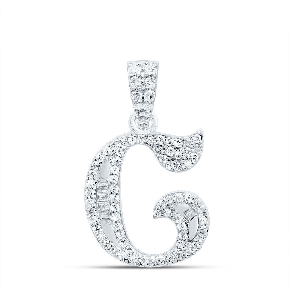 10k White Gold 1.75g 0.25CTW Natural Diamond Initial "C" Pendant Baguette Charm - Elite Jewelers - Charms & Pendants