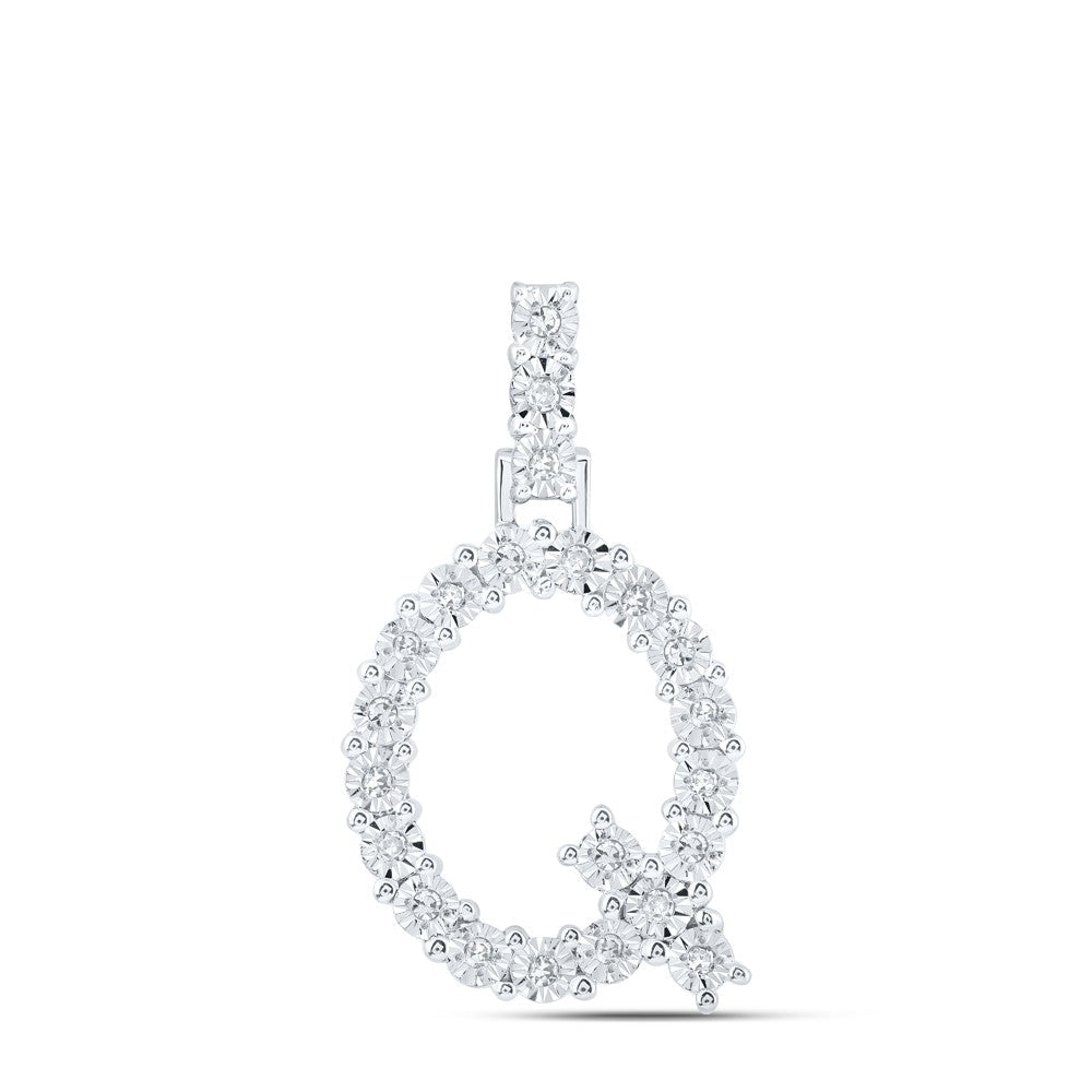 10k White Gold 1.79gms 0.1CTW Natural Diamond Initial "Q" Letter Pendant Charm - Elite Jewelers - Charms & Pendants