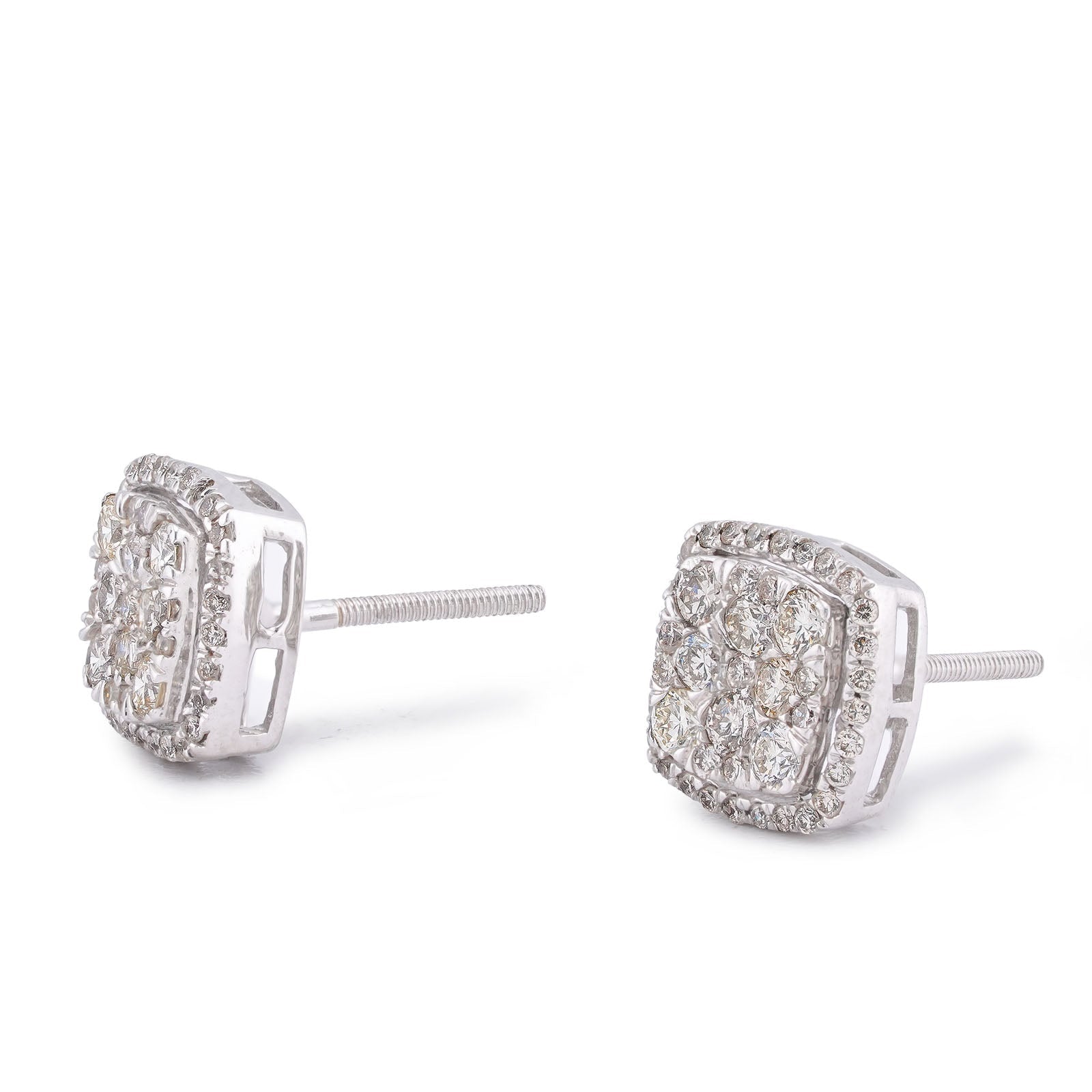 10K White Gold 1.80CT Natural Diamond 7 Diamond Flower Side Diamond Men Women Earrings - Elite Jewelers-Earrings