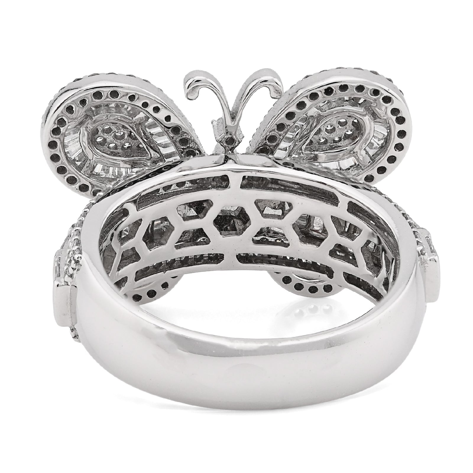 10K White Gold 1.80CT Natural Dimaond Round/Baguette Butterfly Women Band 8.2g Ring - Elite Jewelers - Rings