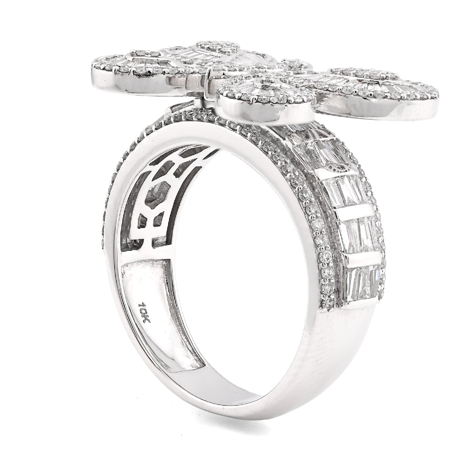10K White Gold 1.80CT Natural Dimaond Round/Baguette Butterfly Women Band 8.2g Ring - Elite Jewelers - Rings