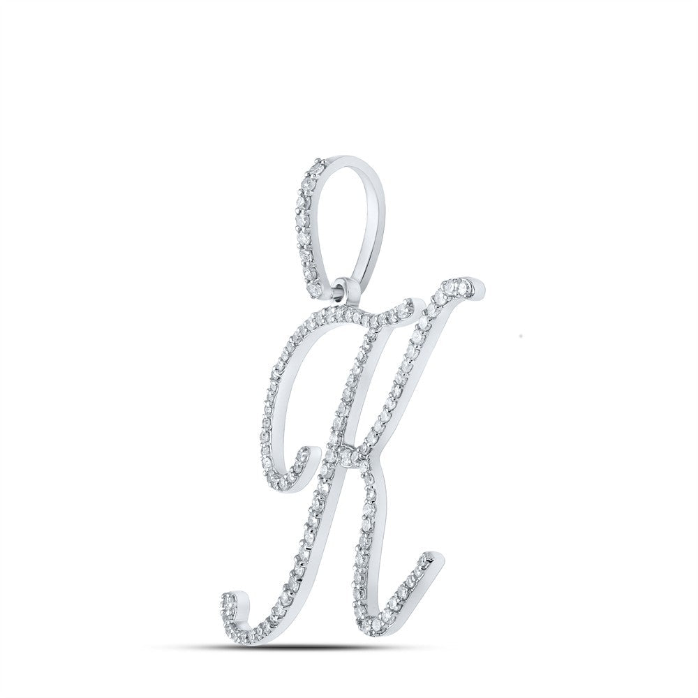10k White Gold 1.81g 0.5CTW Natural Diamond Initial "K" Pendant Alphabet Charm - Elite Jewelers - Charms & Pendants
