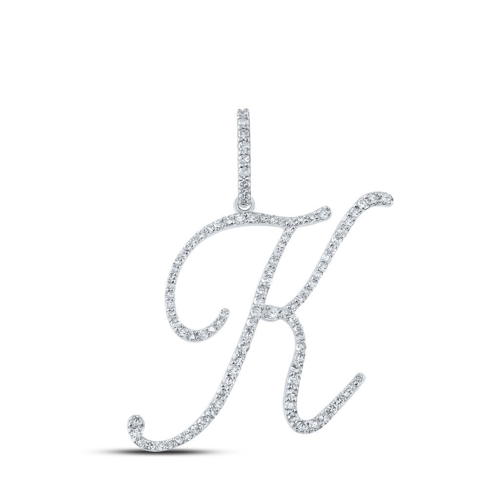 10k White Gold 1.81g 0.5CTW Natural Diamond Initial "K" Pendant Alphabet Charm - Elite Jewelers - Charms & Pendants