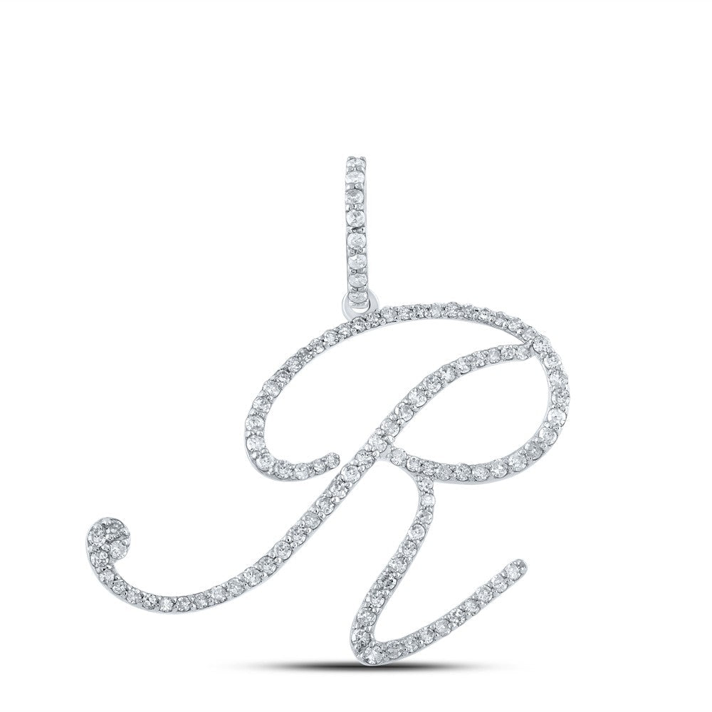 10k White Gold 1.81g 0.6CTW Natural Diamond Initial "R" Pendant Alphabet Charm - Elite Jewelers - Charms & Pendants