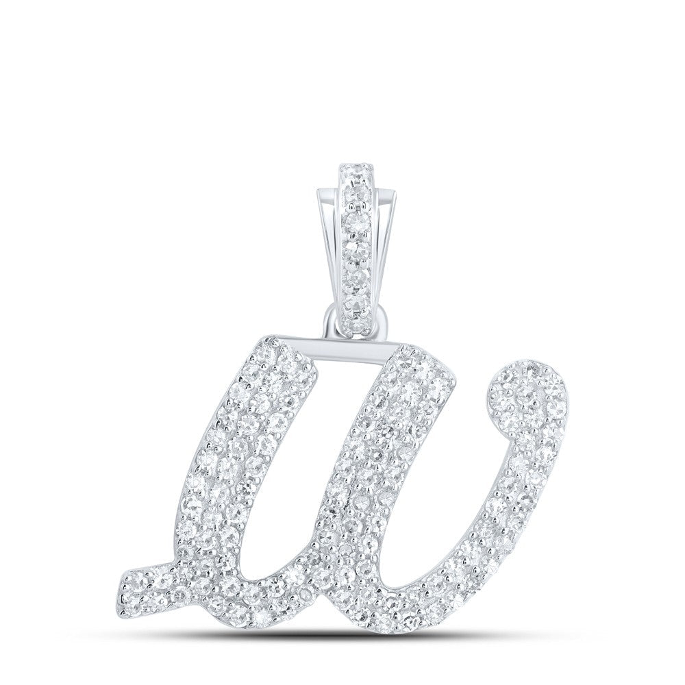10k White Gold 1.82g 0.46CTW Natural Diamond Initial "W" Pendant Alphabet Charm - Elite Jewelers - Charms & Pendants