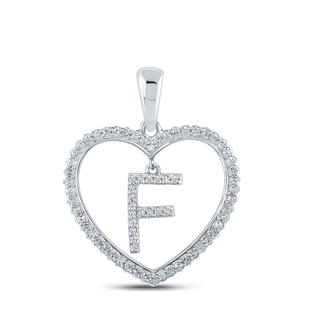 10k White Gold 1.83g 0.24CTW Natural Diamond Initial "F" Pendant Heart Charm - Elite Jewelers - Charms & Pendants