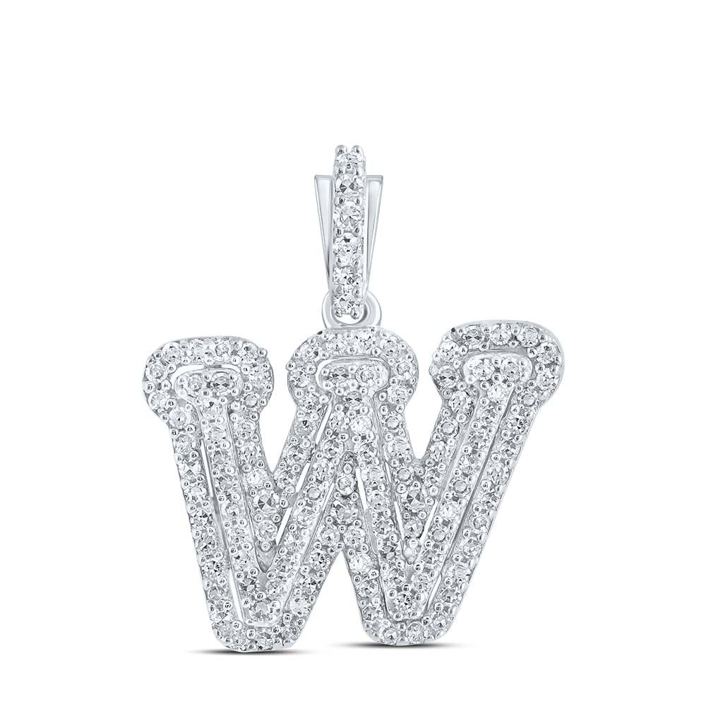 10k White Gold 1.85g 0.3CTW Natural Diamond Initial "W" Pendant Alphabet Charm - Elite Jewelers - Charms & Pendants