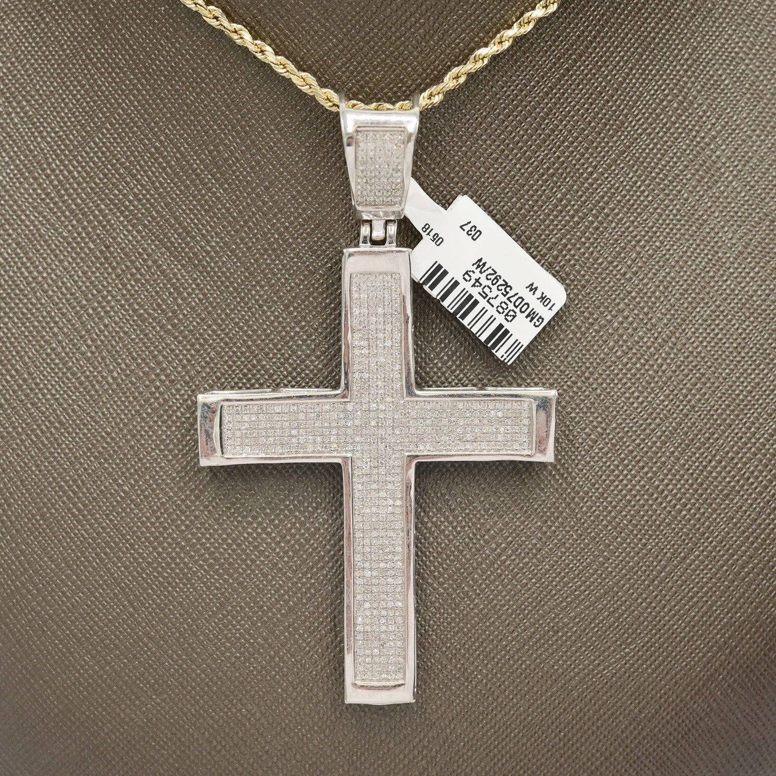 10k White Gold 1.8CTW Natural Diamond Iced - Out Mens Cross Charm Pendant 16.5gms - Elite Jewelers - Charms & Pendants