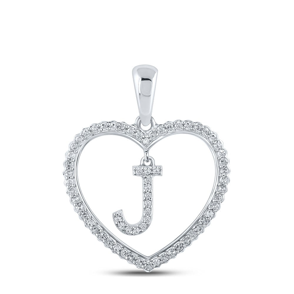 10k White Gold 1.8g 0.23CTW Natural Diamond Initial "J" Pendant Heart Charm - Elite Jewelers - Charms & Pendants