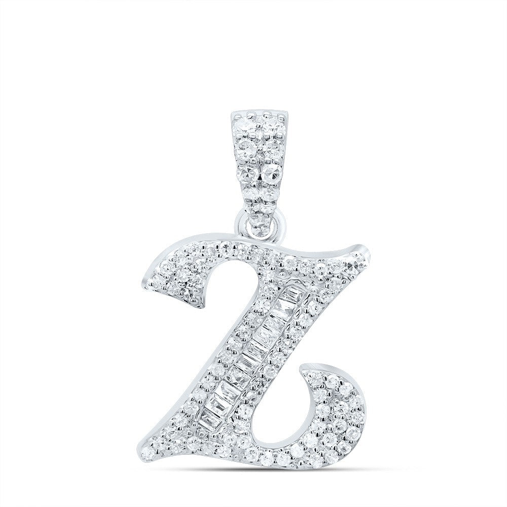 10k White Gold 1.8g 0.27CTW Natural Diamond Initial "Z" Pendant Baguette Charm - Elite Jewelers - Charms & Pendants