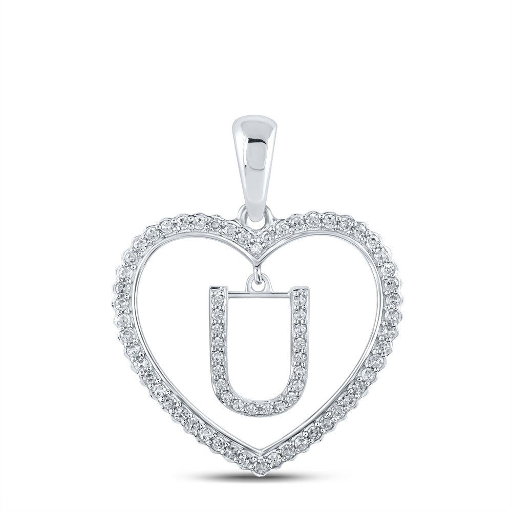 10k White Gold 1.91g 0.25CTW Natural Diamond Initial "U" Pendant Heart Charm - Elite Jewelers - Charms & Pendants