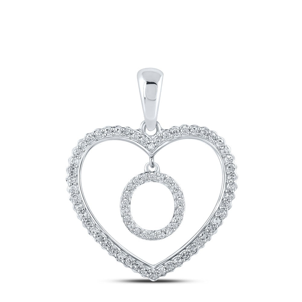 10k White Gold 1.91g 0.26CTW Natural Diamond Initial "O" Pendant Heart Charm - Elite Jewelers - Charms & Pendants