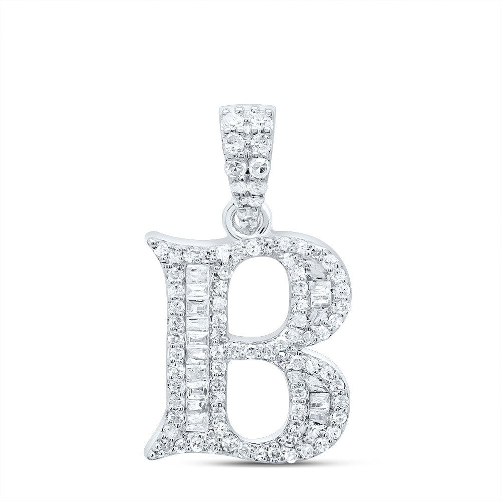 10k White Gold 1.93g 0.33CTW Natural Diamond Initial "B" Pendant Baguette Charm - Elite Jewelers - Charms & Pendants