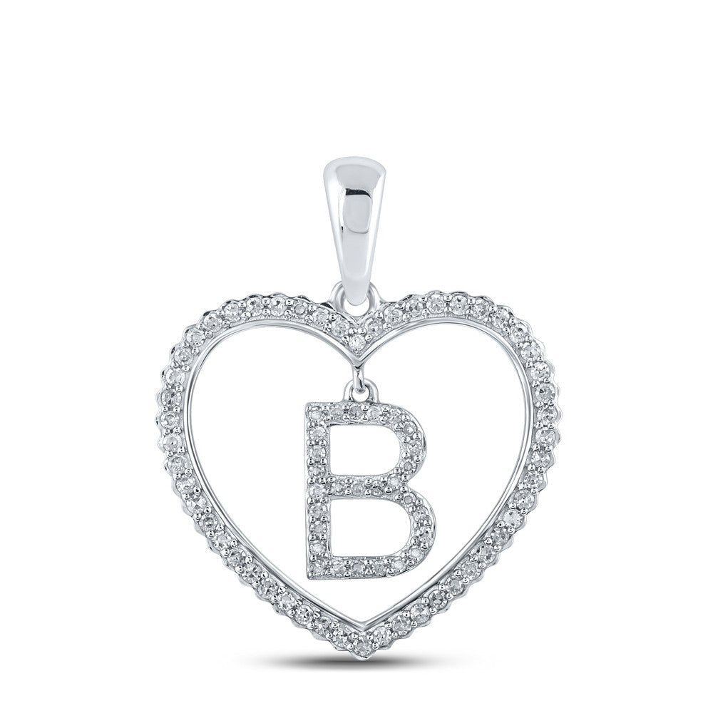 10k White Gold 1.95g 0.26CTW Natural Diamond Initial "B" Pendant Heart Charm - Elite Jewelers - Charms & Pendants