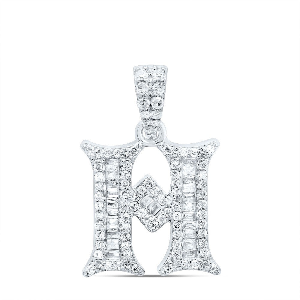 10k White Gold 1.95g 0.35CTW Natural Diamond Initial "H" Pendant Baguette Charm - Elite Jewelers - Charms & Pendants