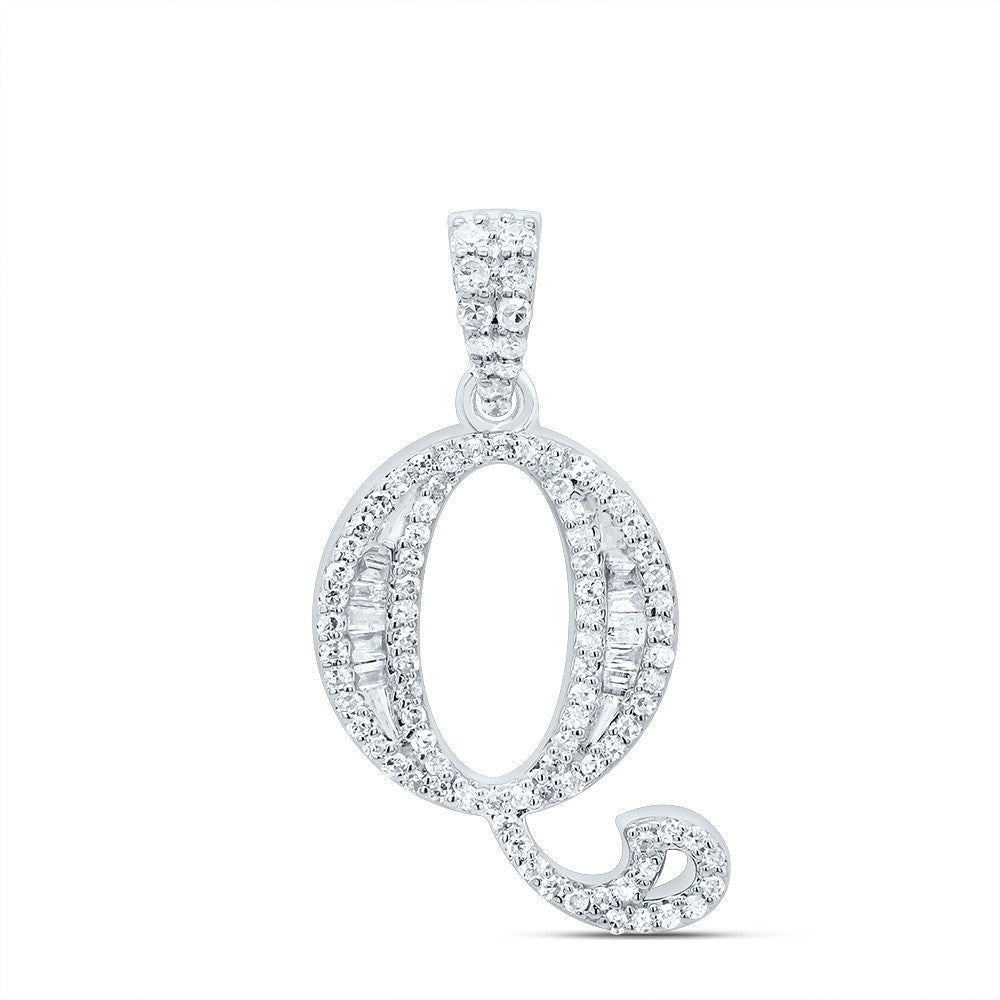 10k White Gold 1.97gm 0.31CTW Natural Diamond Initial "Q" Baguette Pendant Charm - Elite Jewelers - Charms & Pendants