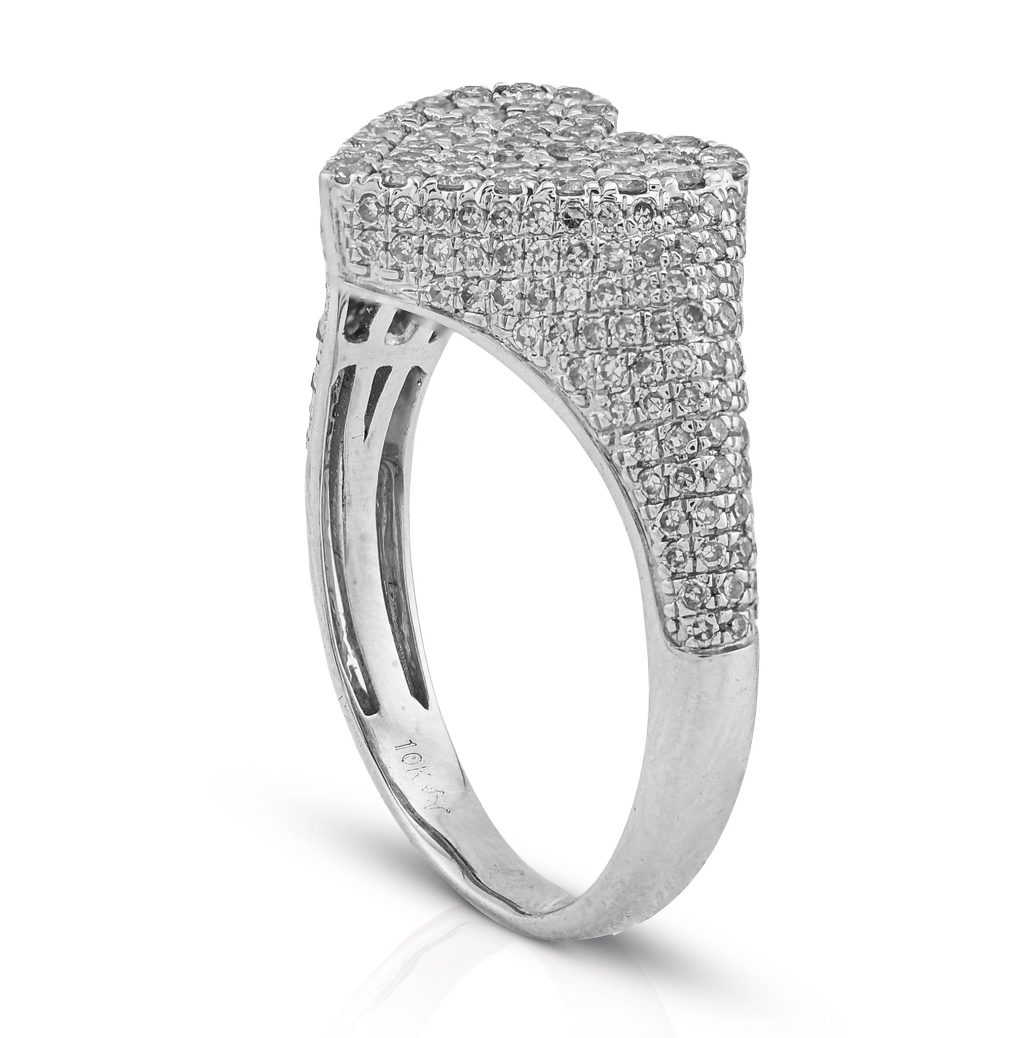 10K White Gold 1CT Natural Diamond Heart Shape Women Side Iced Ring - Elite Jewelers - Rings