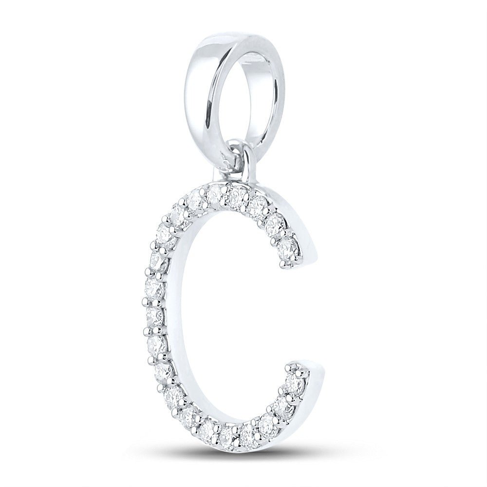 10k White Gold 1gms 0.19CTW Natural Diamond Initial "C" Letter Pendant Charm - Elite Jewelers - Charms & Pendants