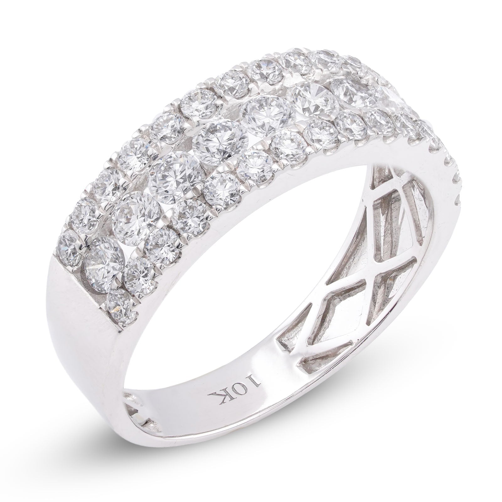 10K White Gold 2.02CT 3-Row Round Lab Diamond Men Band - Elite Jewelers-Rings